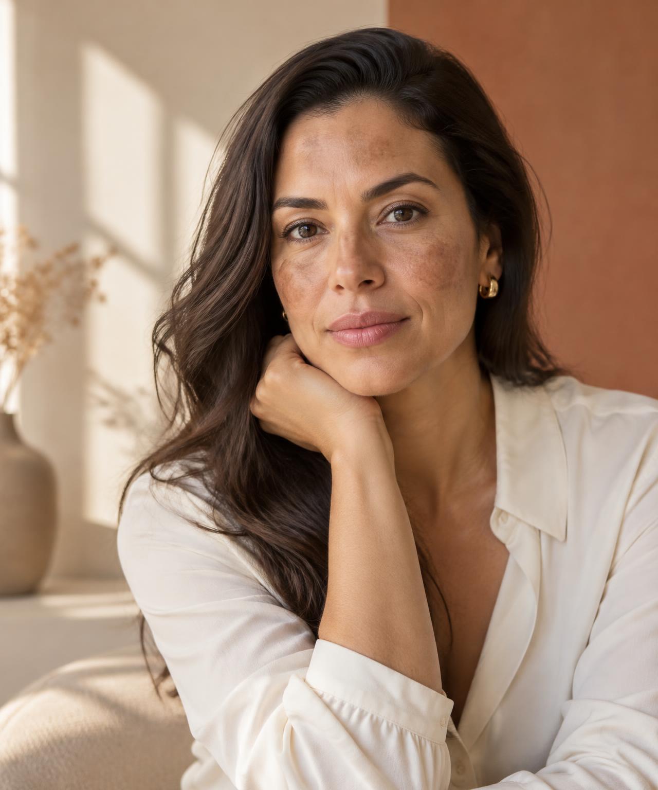 Retrato ilustrativo de mulher com marcas naturais na pele